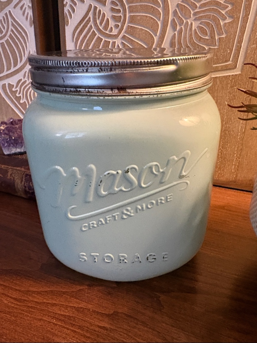 MASON Distressed Farmhouse Vintage 80oz Turquoise Blue Mason Jar